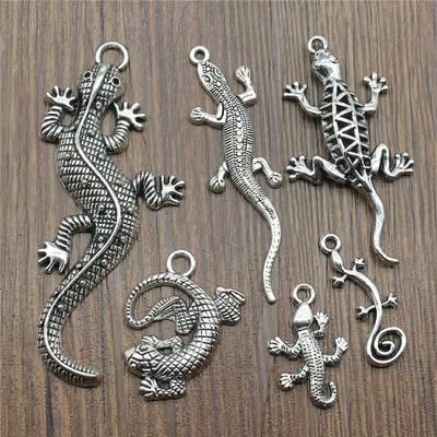 4 stuks Charms Gecko Antiek Zilverkleurige Hagedis Charms Hangers Voor Armbanden Kameleon Charms Groothandel
