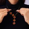 Luxury Red Zircon Maple Leaf Bracelet Necklace Set For Women Korean Earrings Stud Clavicle Chain Necklace Party Jewelry Set
