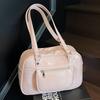 Nova bolsa de ombro feminina estilo preppy, cor sólida, grande capacidade, couro encerado, com toque de alta qualidade