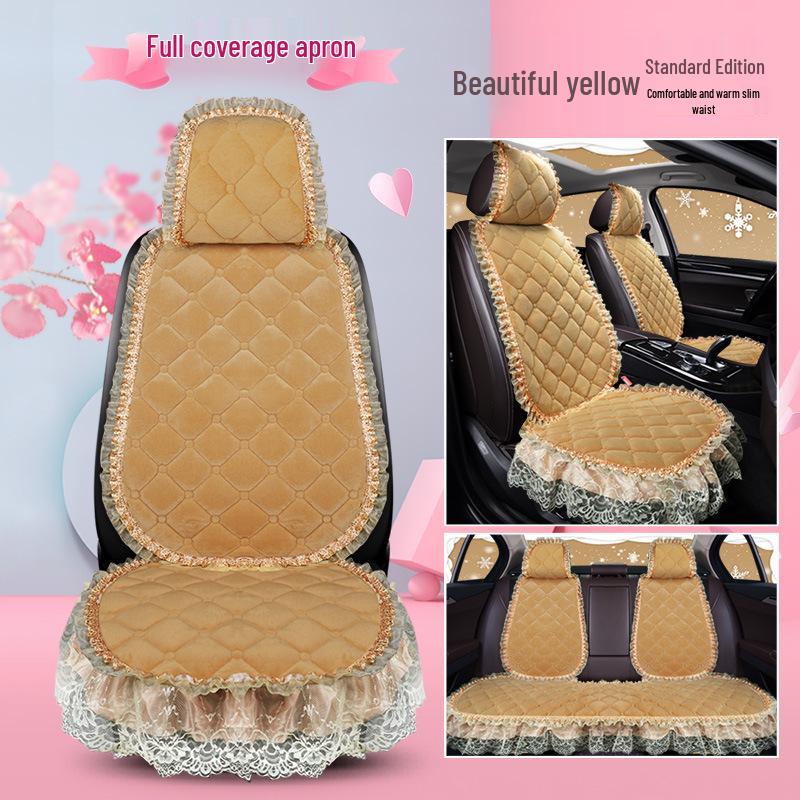 Uniwersalna antypoślizgowa pluszowa poduszka na fotel samochodowy z koronkowym wykończeniem na jesień i zimę