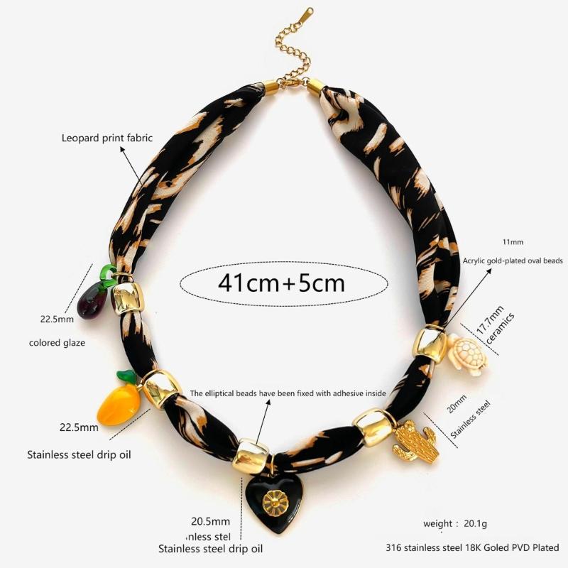 Stylish Leopard Print Rope Necklace With Floral Heart Pendant for Women Fashion Jewelry Gift