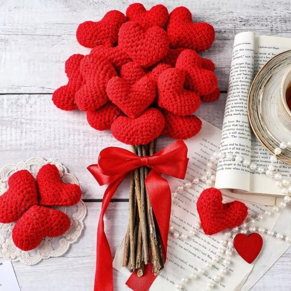 10 Stück handgefertigte Herzanhänger, herzförmige Strickornamente, Valentinstagsgeschenk