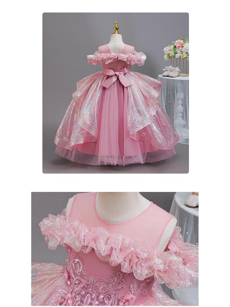 Dziewczęca Sukienka Księżniczki z cekinami na Wesela, Występy na Pianinie, Urodziny i Wieczorne Imprezy