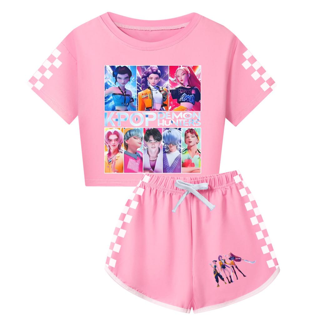 Padrão Caçadores de Demônios Kpop Conjunto de Pijama de Manga Curta e Shorts para Crianças e Adultos