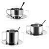 Style INS Mug Minimaliste Nordique Lot de 3 pièces Mug à Café en Acier Inoxydable 304 Résistant à la Chaleur Tasse à Lait avec Soucoupe Cuillère Set de Sets de Table