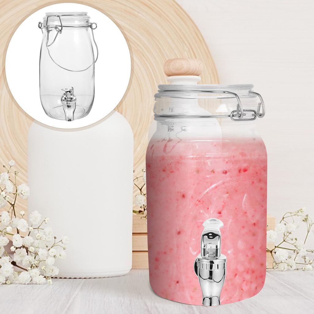 Glass Juice Jar With Tap Drink Dispenser Beverage Spigot Faucet Glass Bottle Kitchen Dining Bar Food Storage Tank