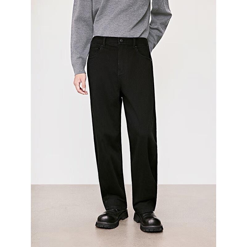 GXG Men's Black Volcanic Fleece Lined Loose Straight Leg Jeans