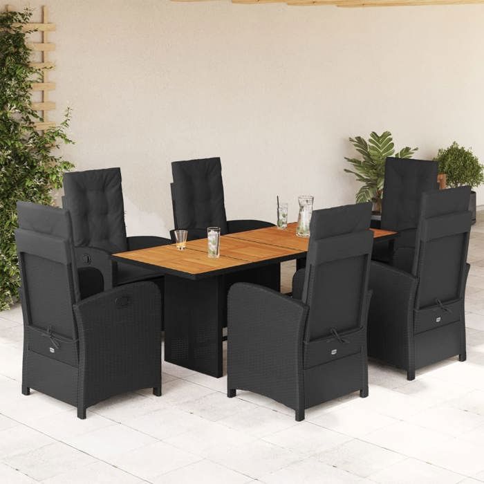 VidaXL Ensemble à Manger de Jardin avec Coussins 7 pcs, Table et Chaises à Dossier Rabattable, Meubles d'Extérieur Patio 3212275