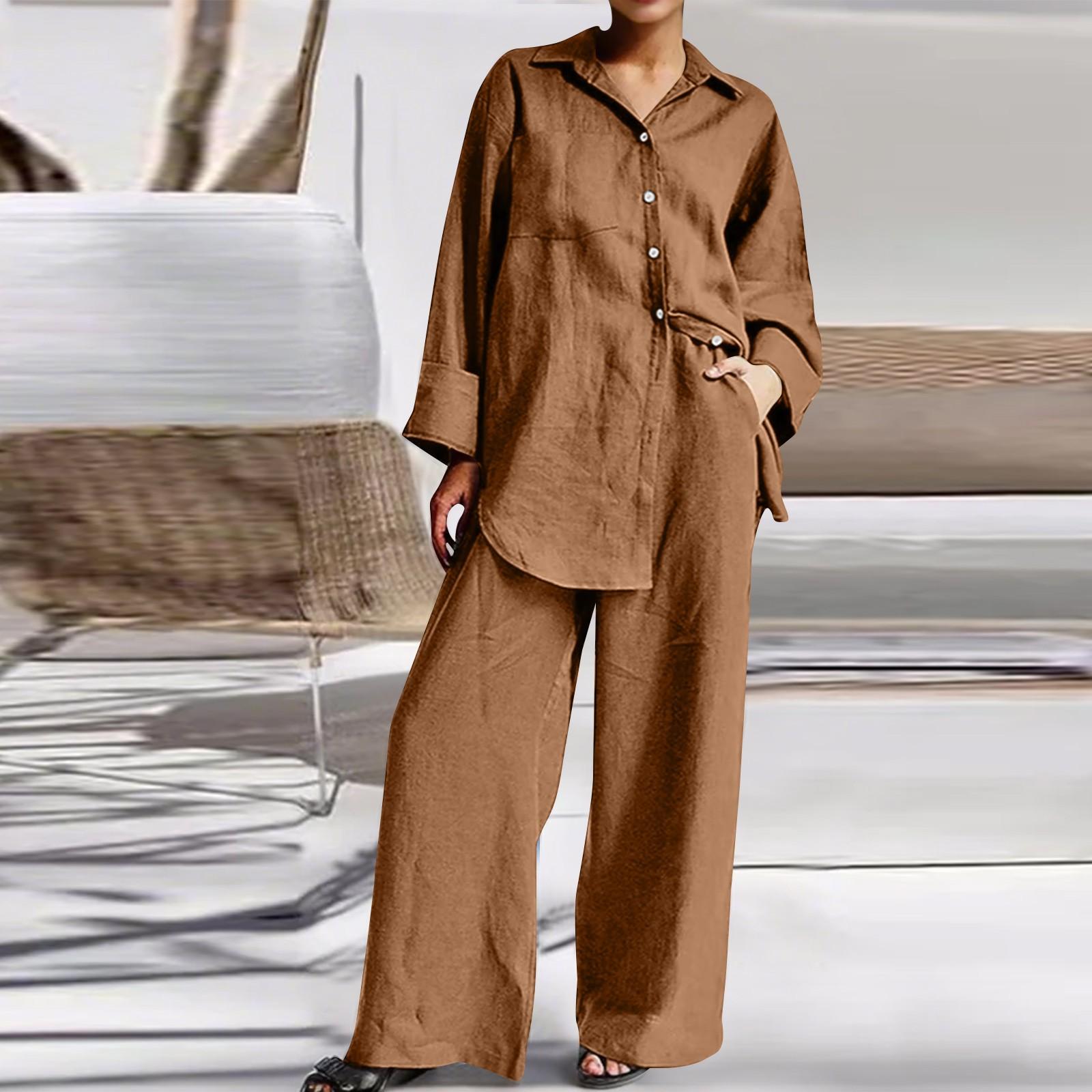 

Женская мода повседневная рубашка с рукавом девять минут свободные брюки два комплекта XL