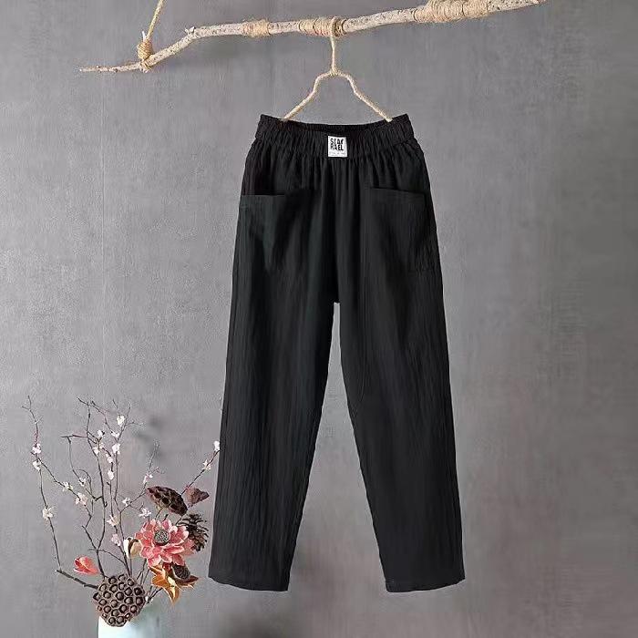 Women's Summer Cotton & Linen Slimming Straight-Leg Pants - Solid Color, Trendy & Versatile, Nine-Point Length