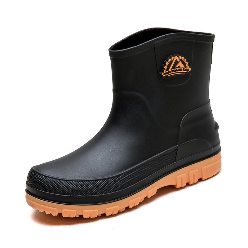 Rain Shoes Men's Fashion Wear Short Rain Boots Car Wash Fishing Cotton Waterproof Shoes Kitchen Work Non-slip Glue Shoes Men