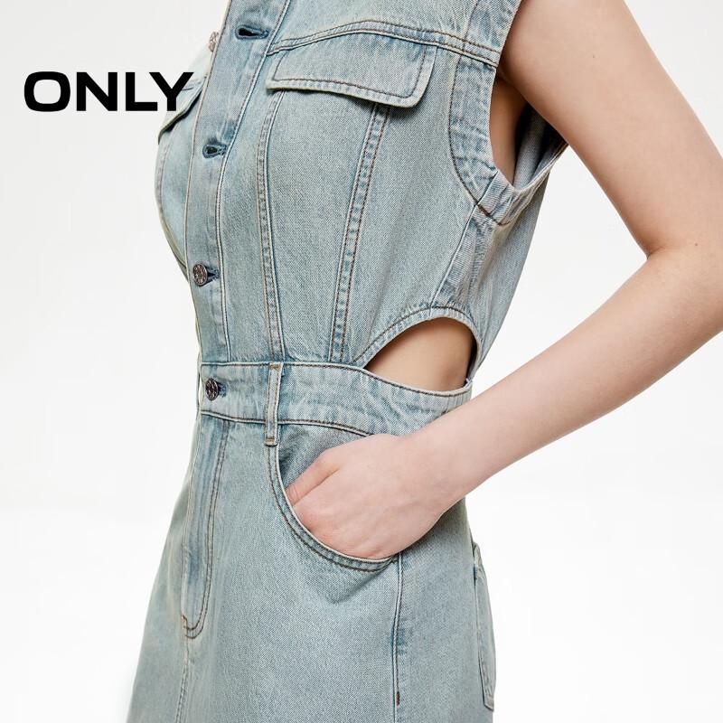 ONLY Women's Cotton Sleeveless Lapel Denim Mini Dress