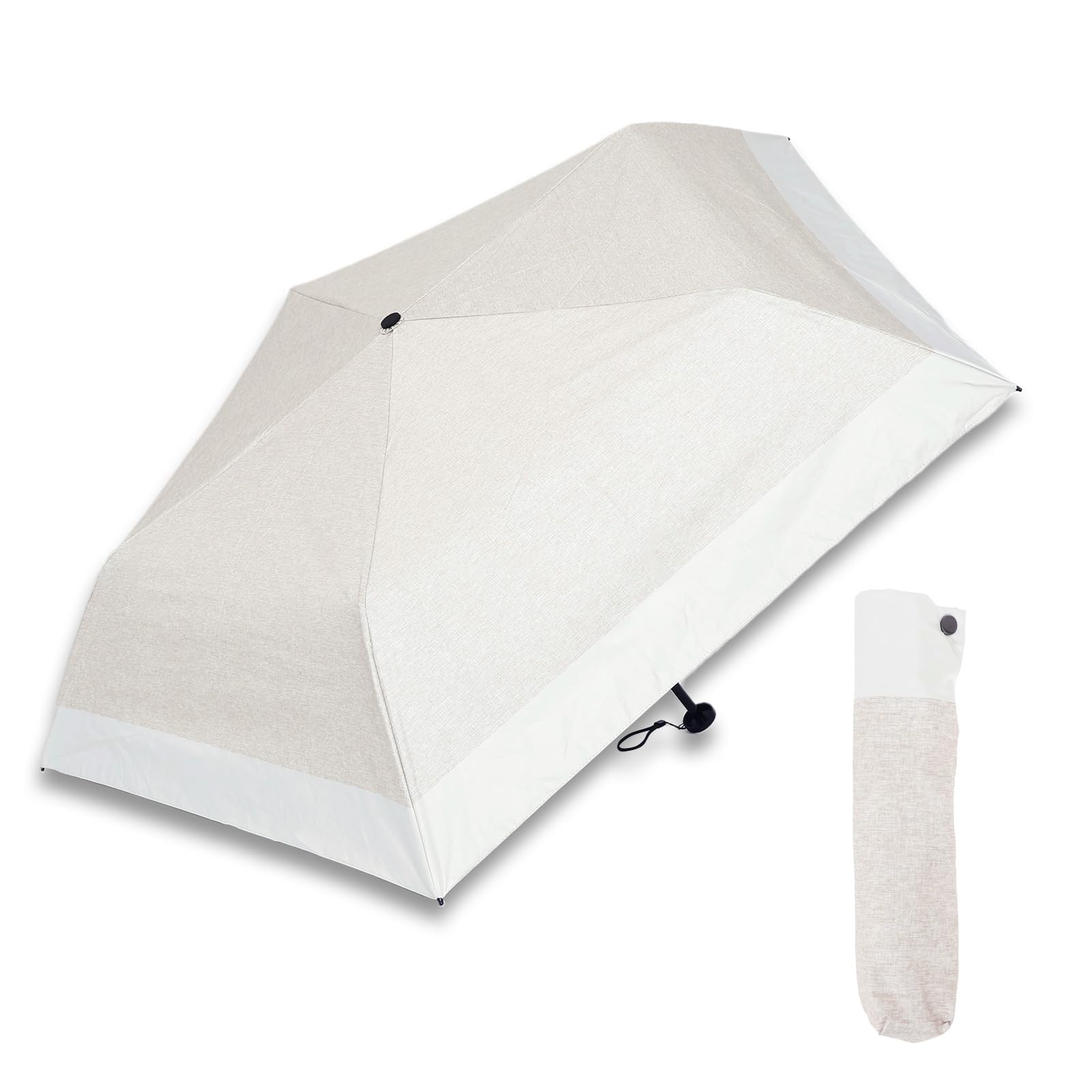 

RINRE Солнце и Свет УФ Складной Полностью Блокирующий Свет Бежевый x Зонт от солнца, Дождь, Тройного сложения, Прибл.. 142 г, Легкий, Компактный, Блокировка 99,9%, SPF50+,