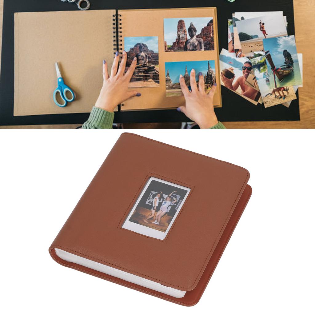 Lther Cover Photo Album Vintage 288 Photos Large Capacity Small for 3in   Camera Photos Business Cards