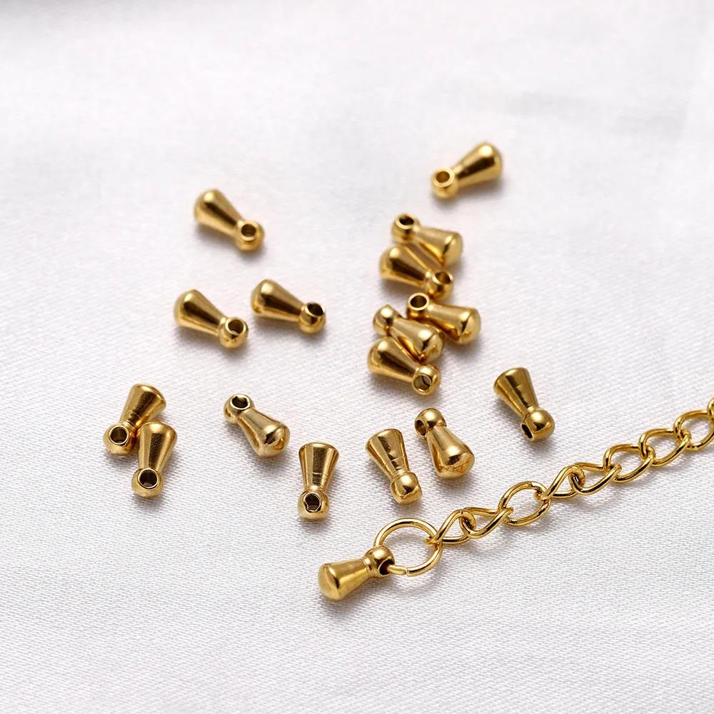 10 Stück Goldfarbene Edelstahl-Wassertropfen-Anhänger Endperlen Schwanzverlängerungskette für DIY-Schmuckherstellungszubehör