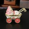 Sturdy Flip Top Enamel Coated Rhinestones Studded Jewelry Organiser Baby Carriage Shape Trinket Storage Box