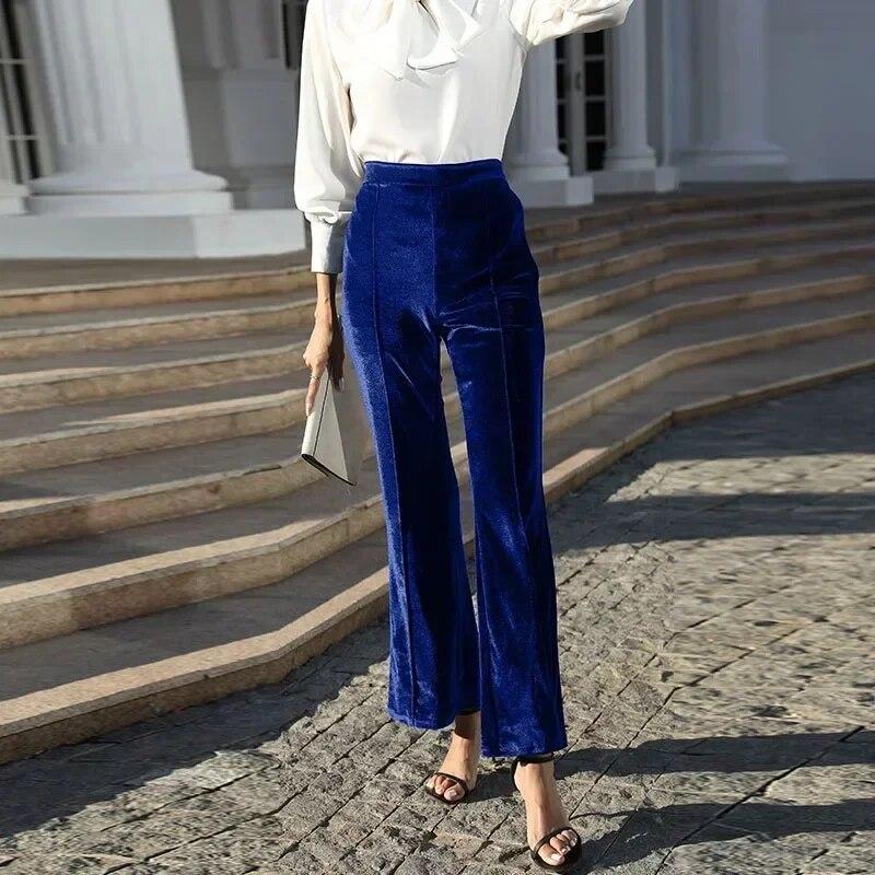Autumn And Winter Fashion Velvet Flared Pants Women High Waist 2026 Office-lady Warm Loose Fit Trousers Casual Pants 30148