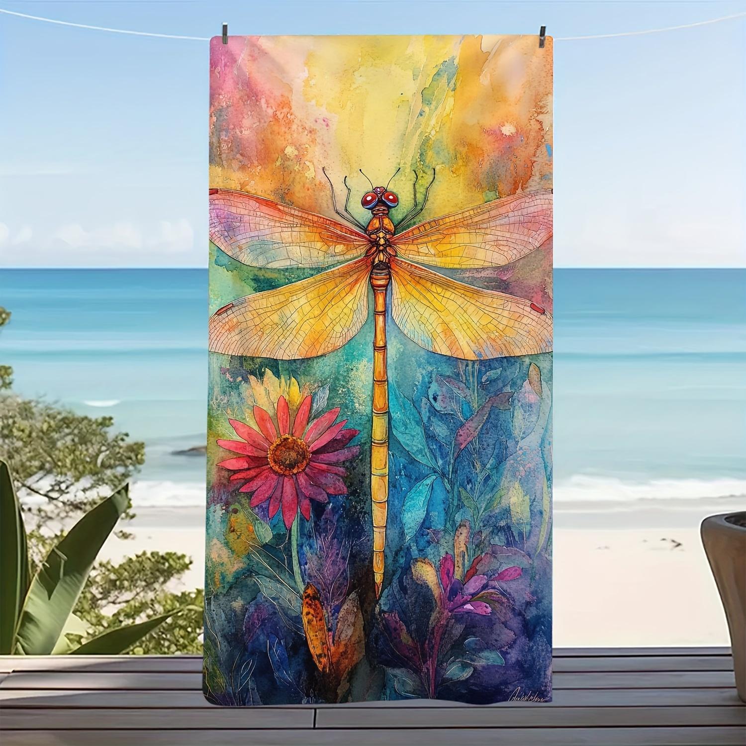 

Vintage Style Dragonfly Beach Towel, 100% Polyester Fantasy-Themed Quick-Dry for Beach Pool Spa W40*H60(CM)