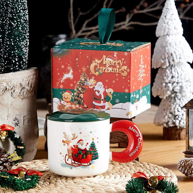 Apple Ceramic Cup Household Water Cup  High Appearance Level  Mug Lid  Spoon Christmas Souvenir Cup Gift Box