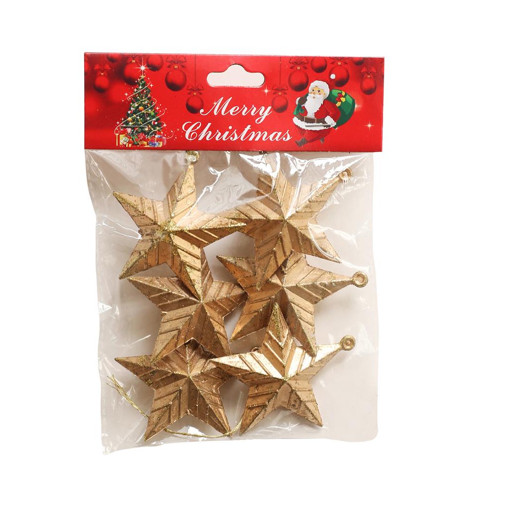 Retro Gold Plastic 3D Five-pointed Star Packaging Christmas Tree Decoration Ornament Scene Decoration