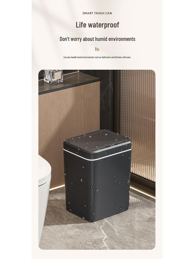 Cubo de Basura Inteligente de Inducción Automática - Cubo de Almacenamiento de Lujo a Prueba de Olores sin Contacto para Baño
