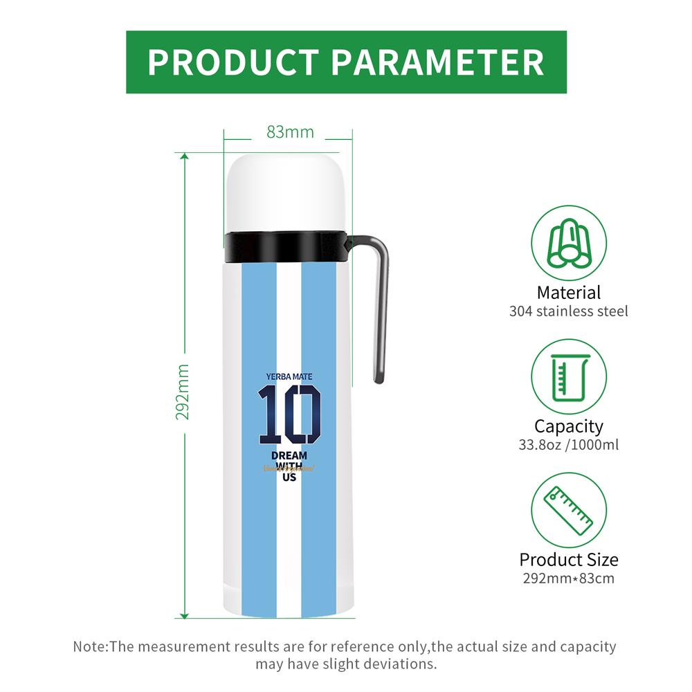 Argentina Kapitán Č.10 Styl Vakuově Izolovaná Láhev na Yerba Maté, Kávu, Vodu, Čaj, 32oz, Bez BPA