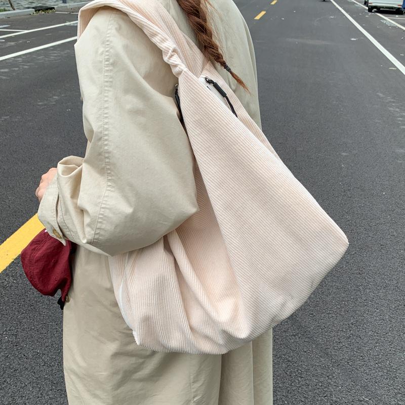 Corduroy Large Capacity Female Handbags for Women Fall Winter New Flannel Tote Shoulder Bag Simple Solid Color Underarm Bags