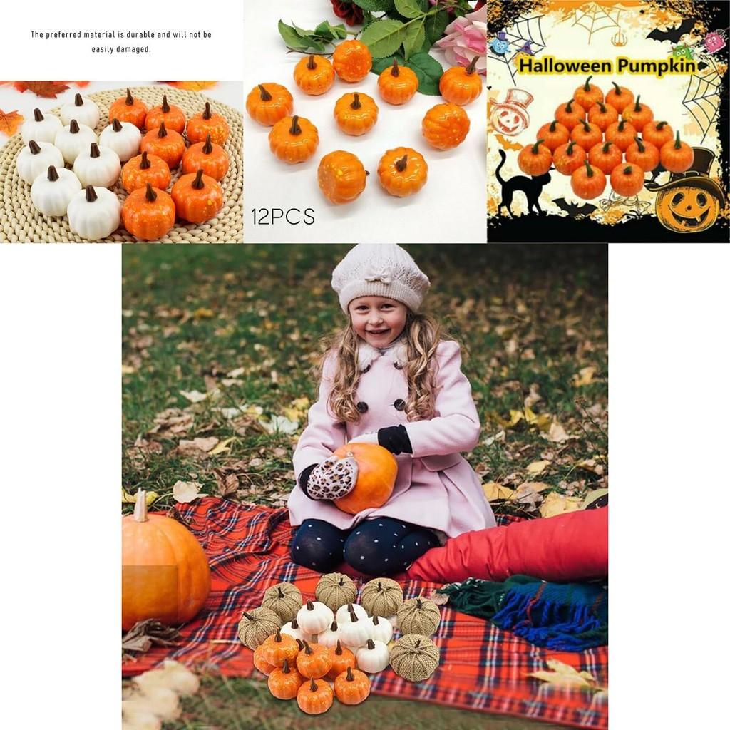12pcs Artificial Mini Foam Pumpkin Simulation Props Perfect For Halloween Party Decoration