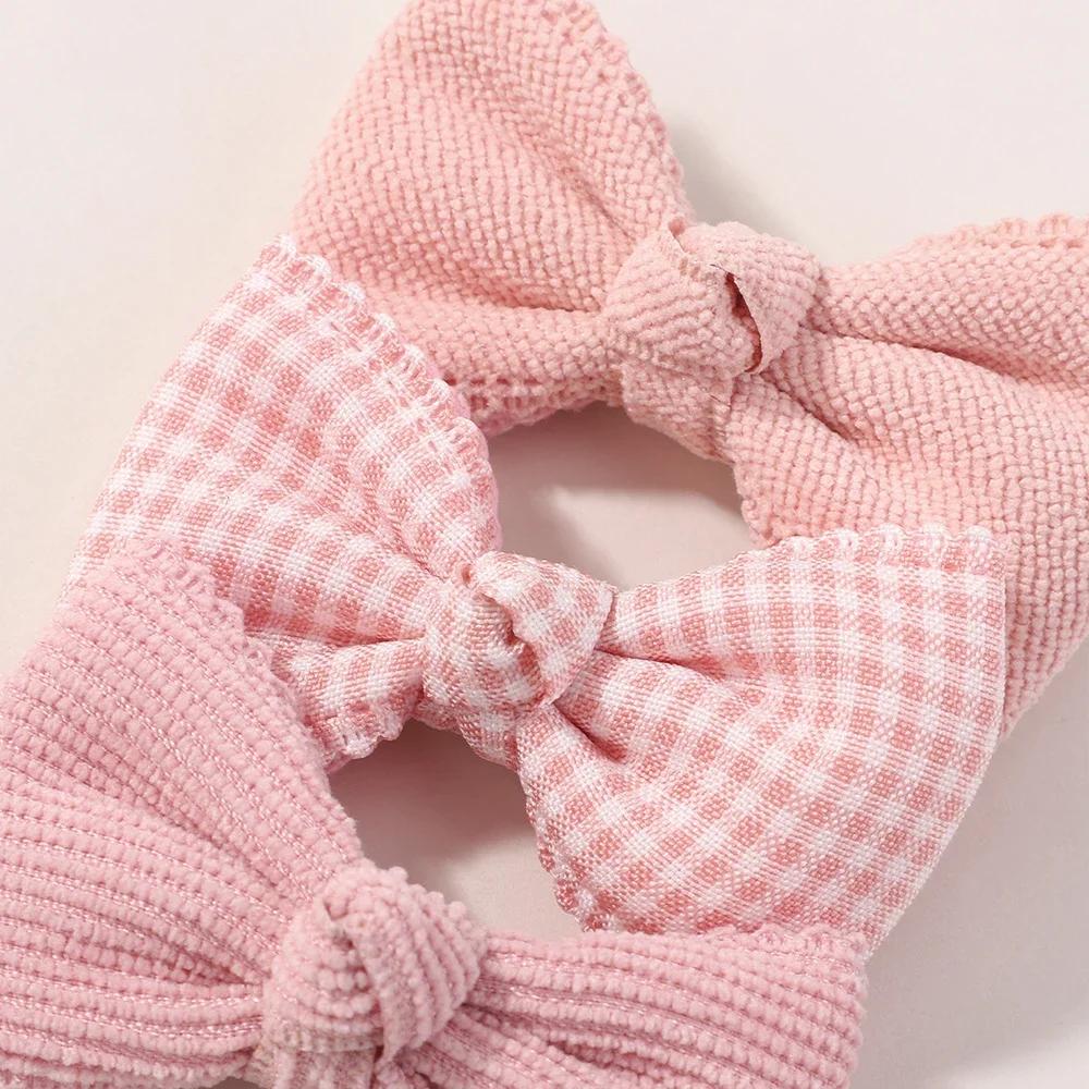 6pcs/Set Sweet Solid Color Cotton Plaid Hair Bows for Baby Girls Handmade Bowknot Hair Clips Headwear Hairpin Accessories