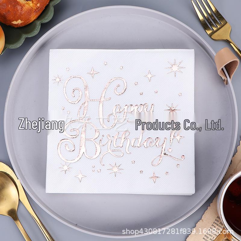 Gold & Silver Hot Stamped Happy Birthday Napkins for Party Decorations