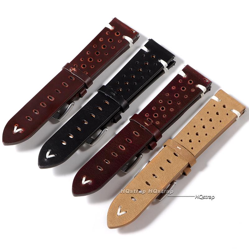 Breathable Genuine Leather Watch Strap Quick Release 20mm 22mm Cowhide Band Oil Wax Black Red Yellow Brown Women Men Watchbands