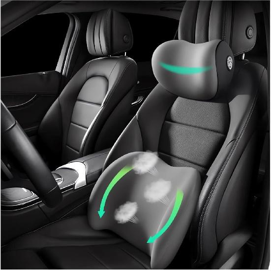 Car Headrest & Lumbar Support Cushion Ergonomic Car Seat Neck Back Rest Pillows Orthopedic Memory Foam Head Rest and Lower Lumbar Support Pillow Set