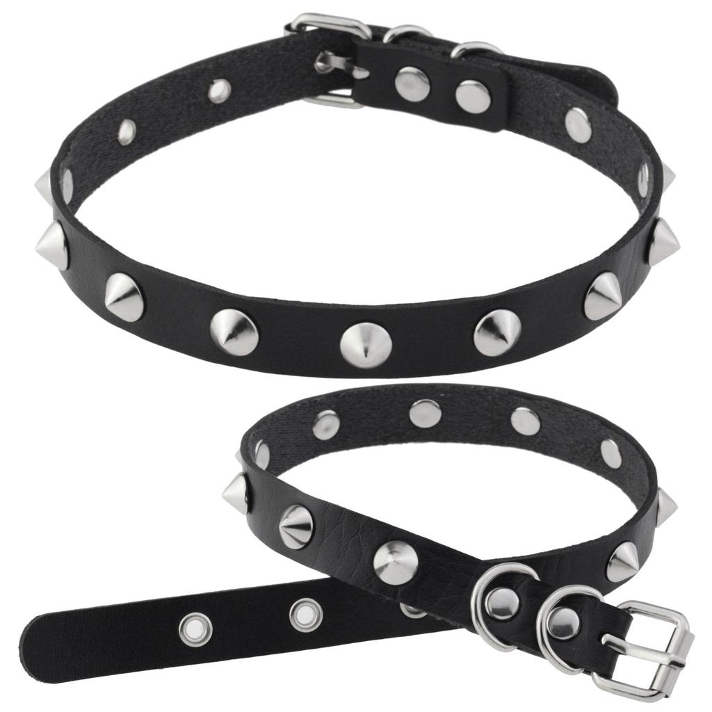 DIEZI Punk PU Leather Clavicle Necklace For Women Vintage Harajuku Gothic Pointed Rivet Choker Torques Necklace Men Jewelry