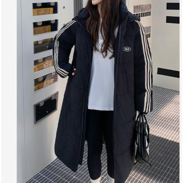 

Зимняя длинная куртка в корейском стиле с хлопковой подкладкой для женщин, свободный крой и утолщенное пальто M чёрный