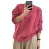 Crew Neck Retro Twisted Sweater Women's Autumn and Winter New Solid Color Lazy Wind Loose Thick Pullover Bottoming Knitted Sweater