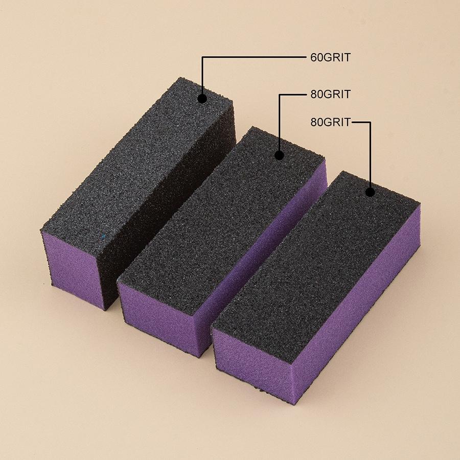 2pcs Buffer Block Sponge Sandpaper Nail File 60/80 Grit 3-Sided Manicure Tools (Purple & Black)