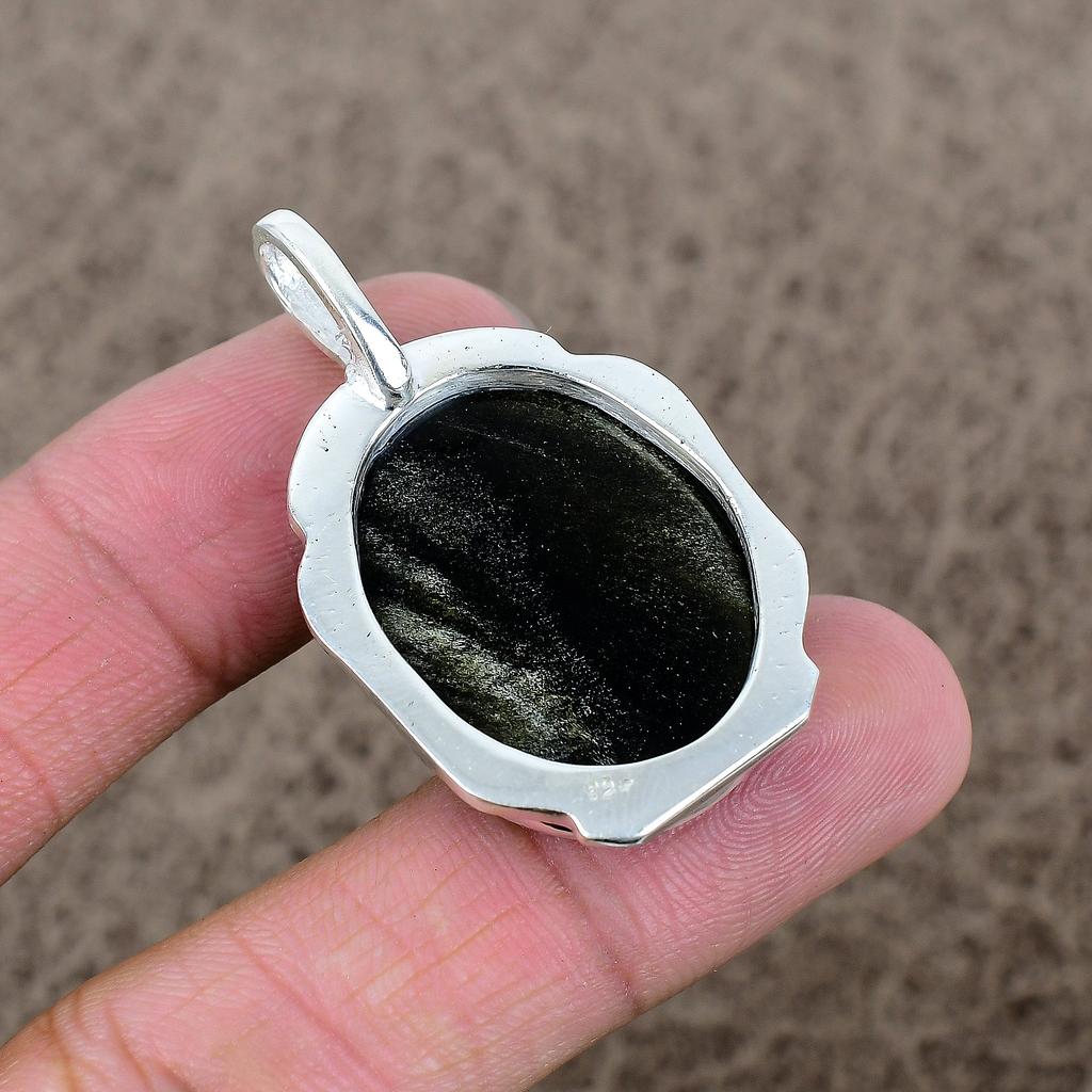 Silversheen Obsidian Gemstone 925 Sterling Silver Jewelry Pendant 1.85" KKG-355