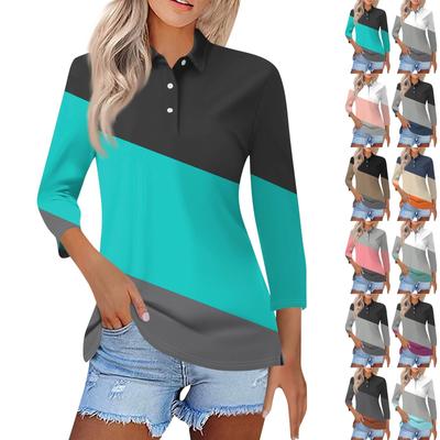 Women's Fashion Casual Lapel Short 3/4 Sleeve Printed Shirt Women's Button Up Tops