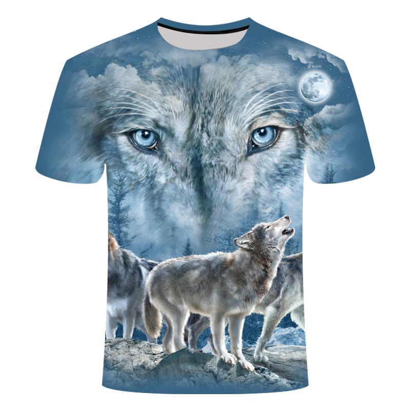 Summer Round Neck Animal Wolf Pattern 3D Print Top Fashionable Casual Short Sleeved Men's T-shirts