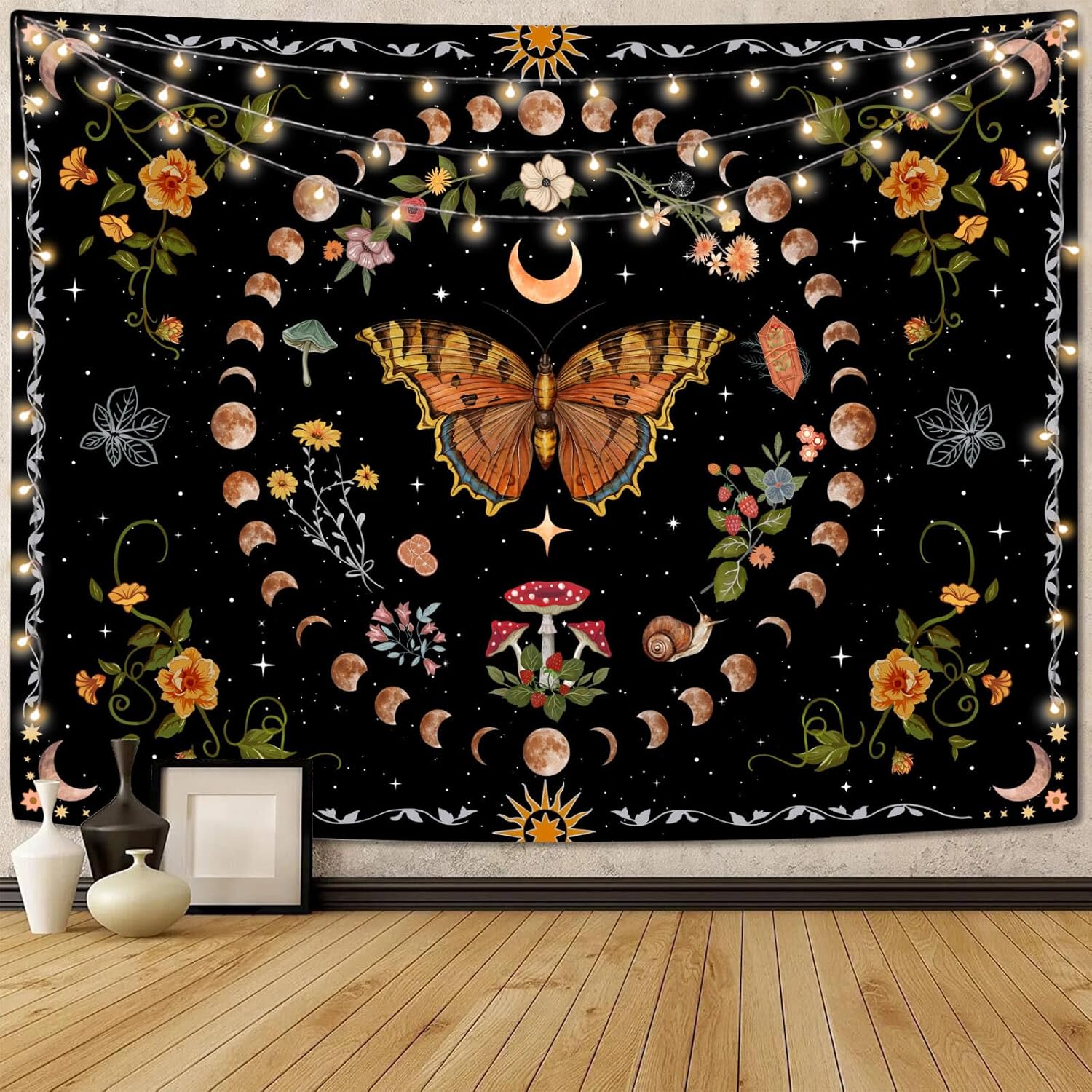 Aipon Orange Butterfly Moon Flower Tapestry 75x100 чёрный