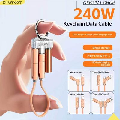 240W 5‑in‑1 Keychain Fast Charging Data Cable PD3.1 Multi‑Interface USB‑C Lightning USB Cord Portable Short Charger Wire