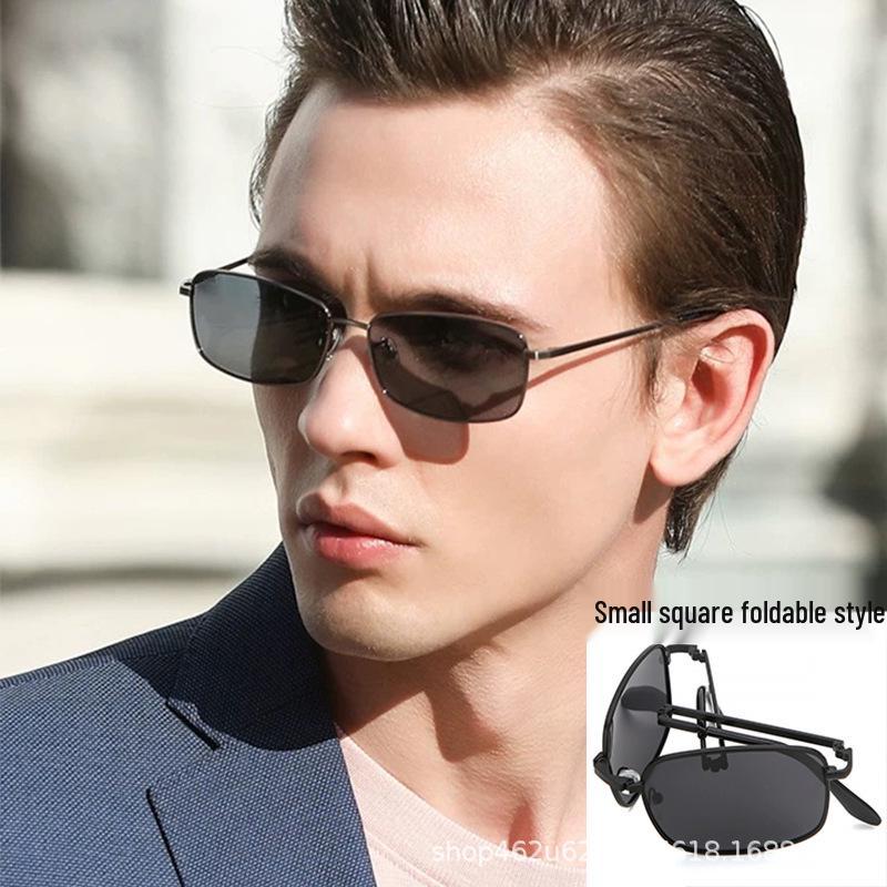 Men s Folding Color-Changing Photochromic Sunglasses with UV Protection and Polarized Lenses for Outdoor Driving. Polarized Black Frame, Photochromic Lens