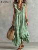 Bohemian Striped Ruffle V-Neck Sleeveless Maxi Dress for Women