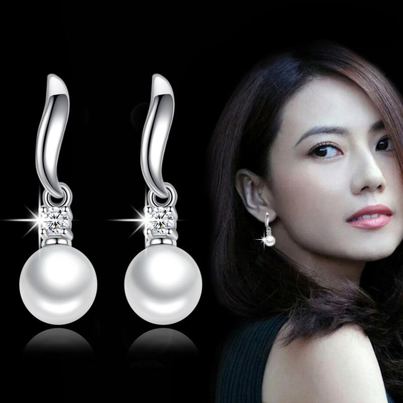 Solid 925 Silver Pearl Pendant Necklace Crystal Stud Earrings Jewelry Sets For Women New Trendy FQL23080