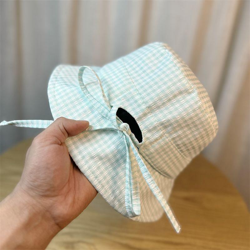 Sweet Green Plaid Bucket Hat Women's Basin Hat Large Brim Sunscreen Bucket Hat