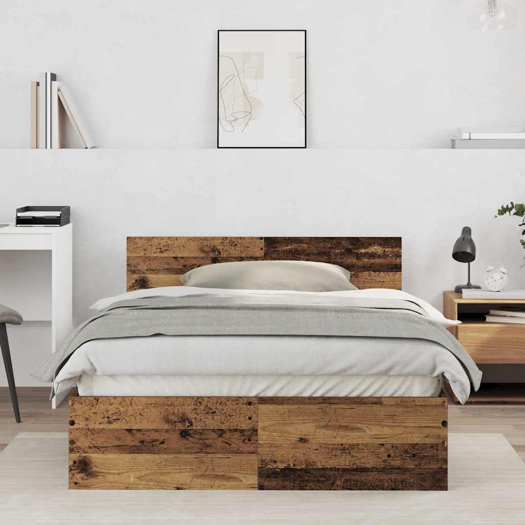 Bed Frame with Headboard Reclaimed Wood Look 193 x 125 x 70 cm Wood Based Material