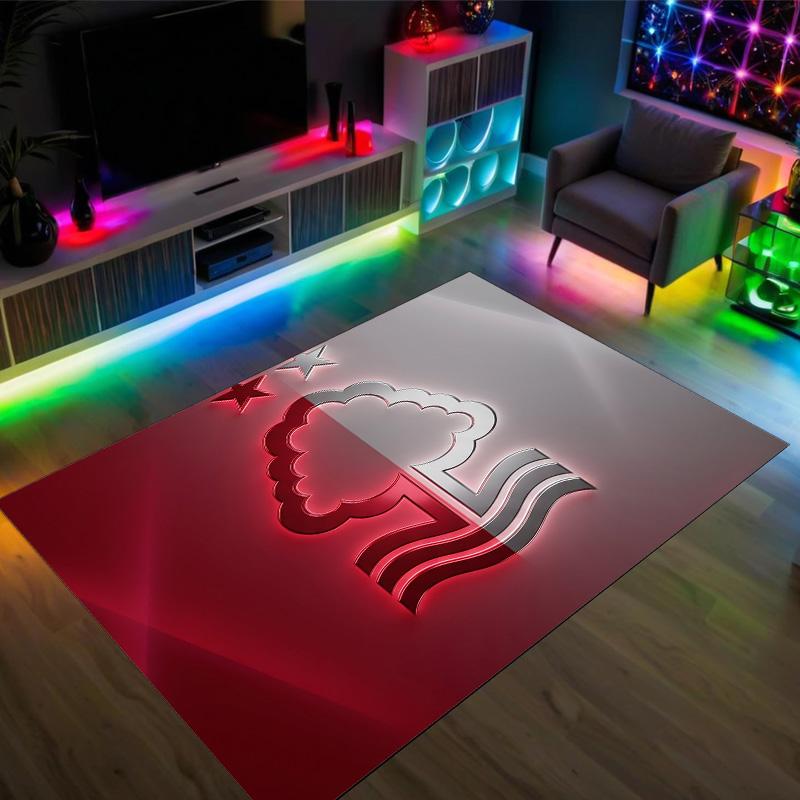 Nottingham Forest Fußball Design Kristall Samt Teppich Gemütlich Nicht?Rutschfester Teppich mit Aufdruck für Schlafzimmer Wohnzimmer Eingang