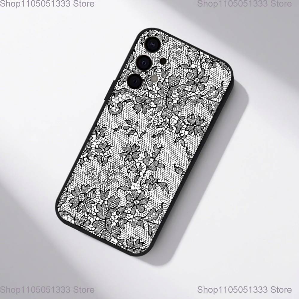 Vintage Lace Phone Case For Samsung S25,S24,S21,S22,S23,S30,Ultra,S20,Plus,Fe,Lite,5G Black Cover