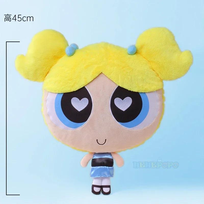 45cm Grote Hoofd Powerpuff Girls Pluche Kussen Grote Ogen Pop Bank Nachtkastje Meisjes Cadeau Originele Knuffeldieren