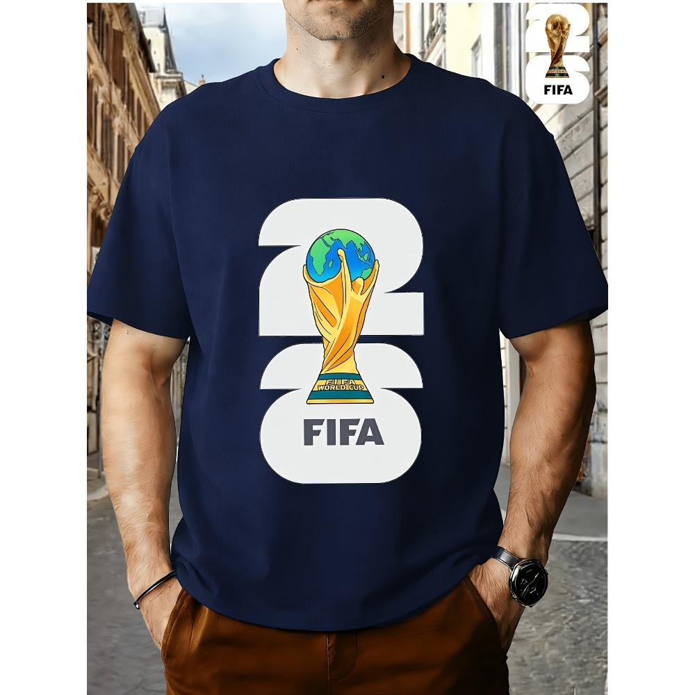 FIFA World Cup Football. Men's Print Short-Sleeve T-Shirt, Trendy Summer Top, Unisex Couple's Round Neck, Comfortable Fit, Essential for Parties